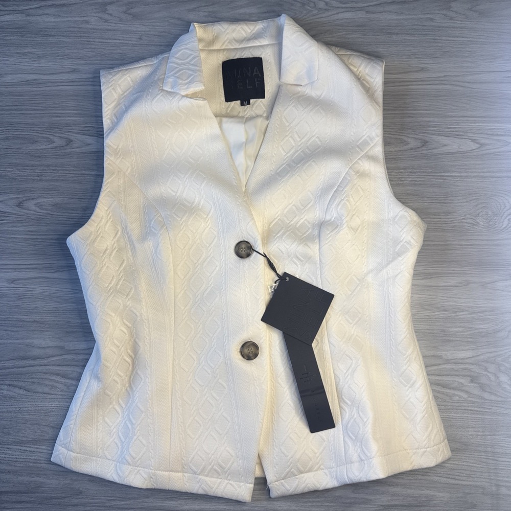Mina Self NWT Women's Blazer White Detailed Sleeveless Size M